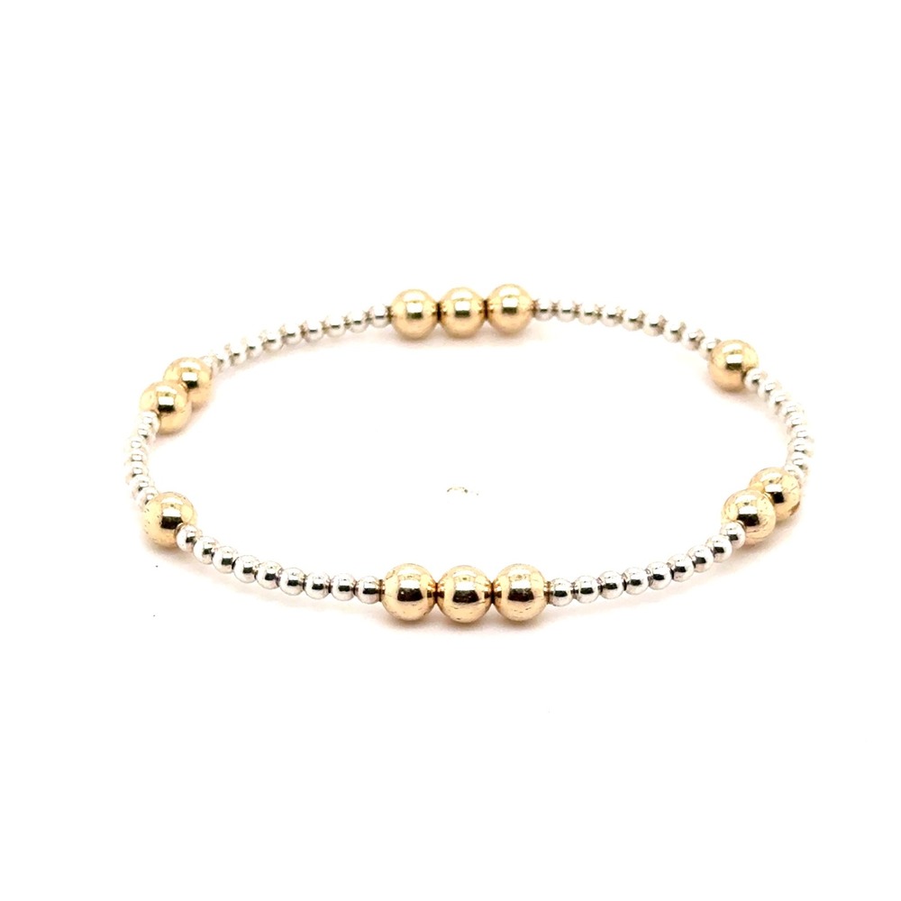 Enewton Sterling Silver and Gold Filled Beaded Stretch Bracelet Two Tone 6.25"
